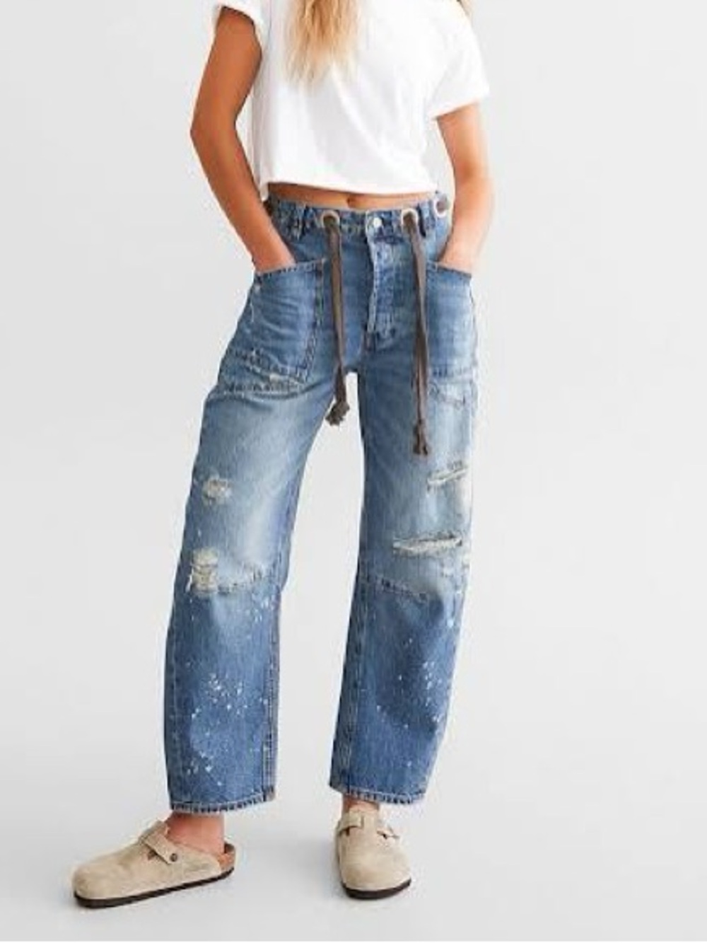 Free People We the Free Moxie mid rise barrel jeans Calypso sz 27 sold out